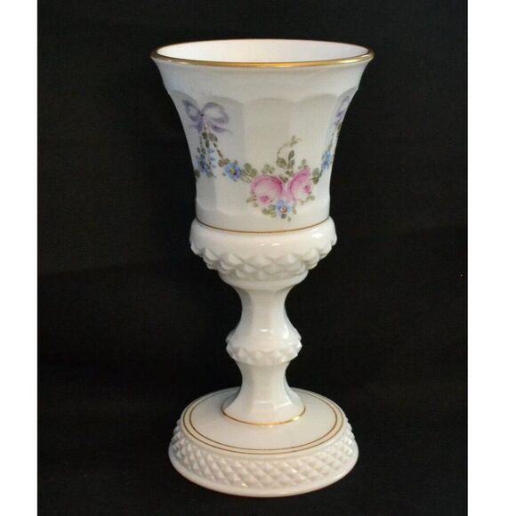 Westmoreland Other - Vintage Westmoreland Milk Glass Vase/Urn With Hand Painted Roses Bows